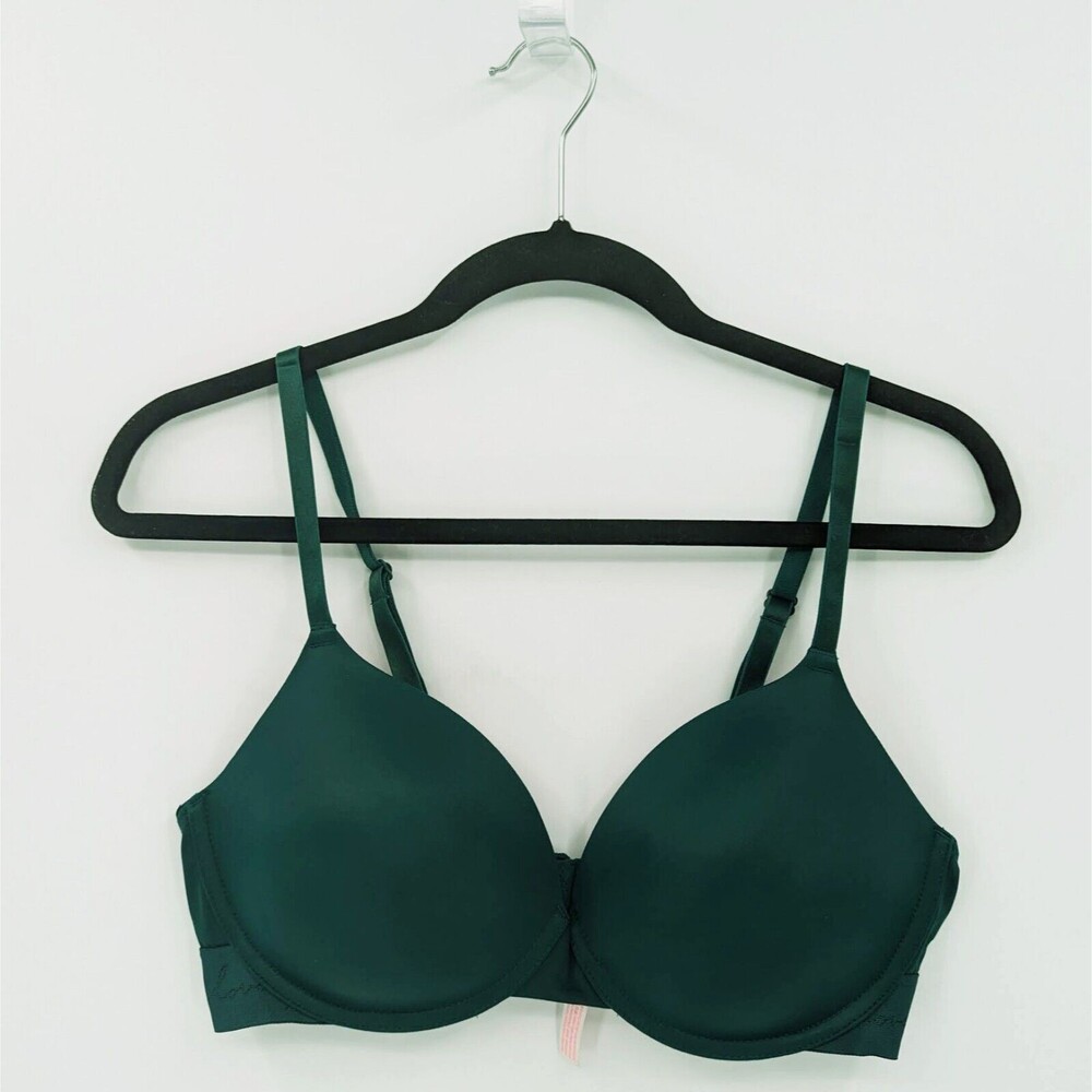 Victoria's Secret PINK Bra 36D Green T-shirt Lightly Lined Wireless-READ